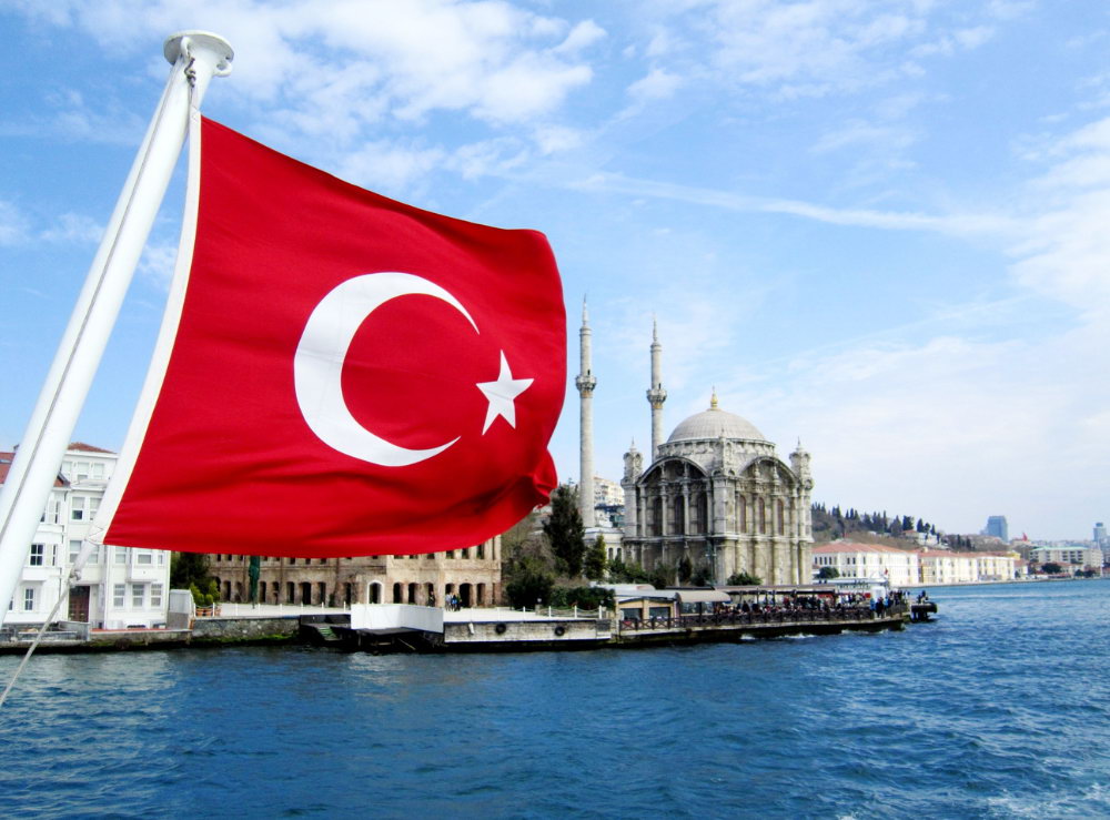 Turkish flag on a boat with sea view